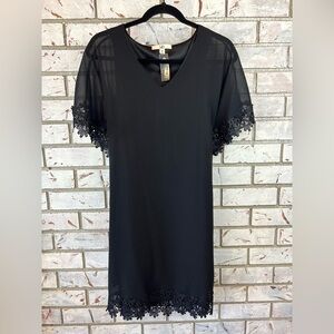 Ya Los Angeles | Black Floral Crochet Trim Dress